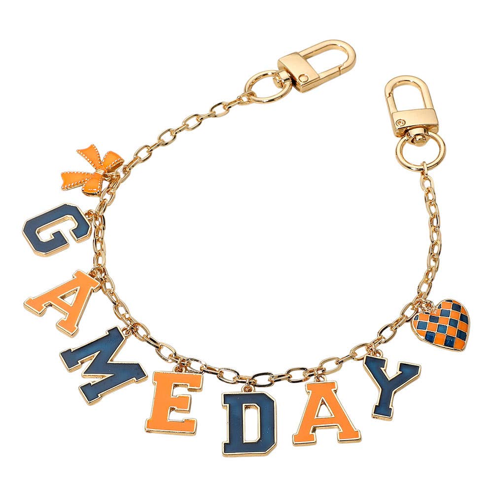 Football GAME DAY Message Bow Heart Charm Station Bag Chain Charm