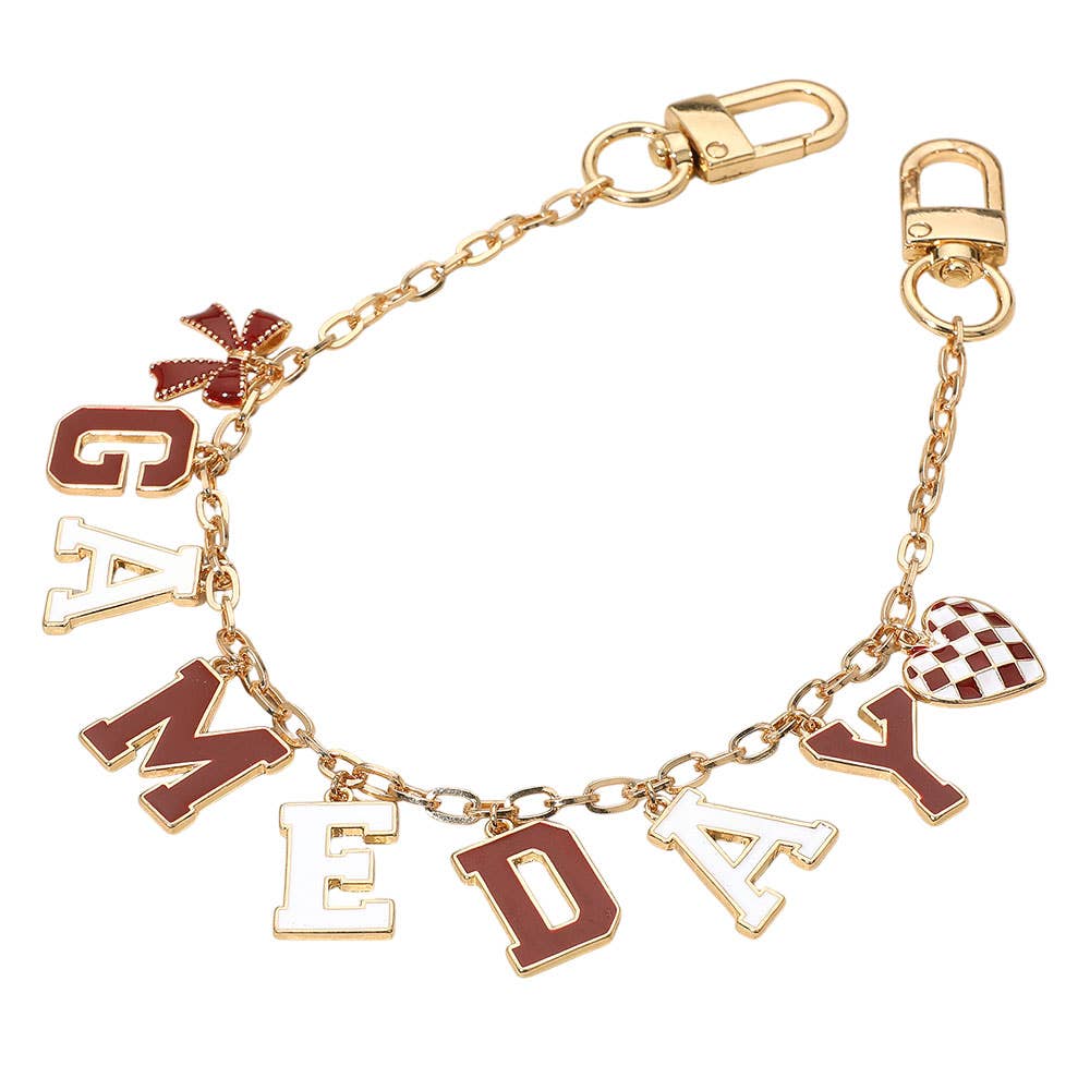 Football GAME DAY Message Bow Heart Charm Station Bag Chain Charm