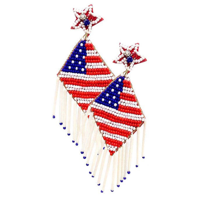 USA Flag Fringe Earring
