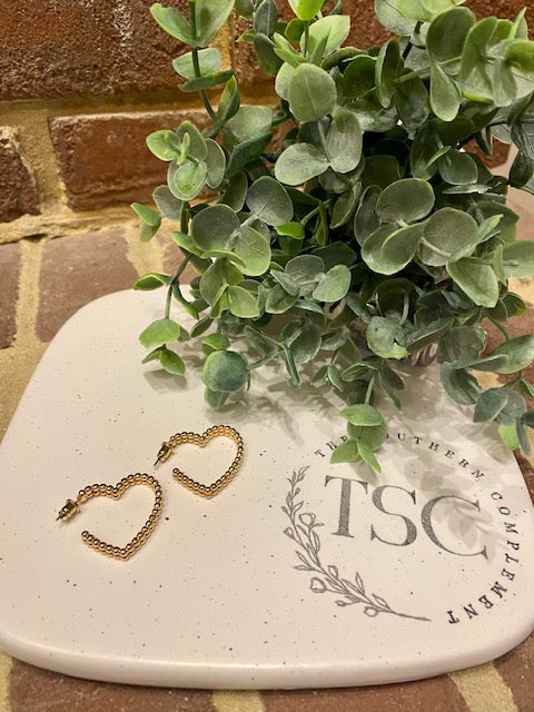 Beaded Heart Hoop Earrings - Gold