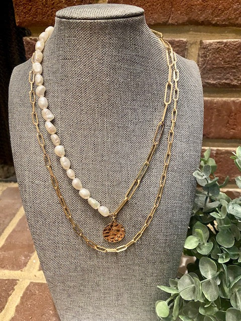 Layered Chain Pearl Necklace