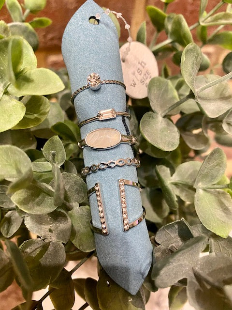 Rhinestone Ring Stack - Silver