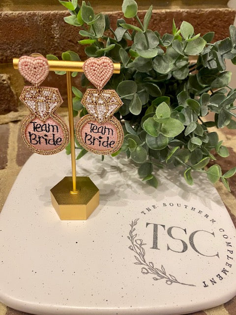 Team Bride Diamond Earrings - Pink
