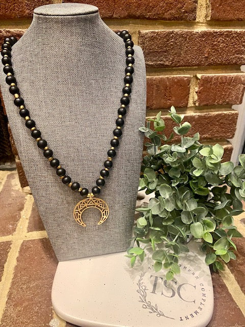 Wood Bead Crescent Necklace