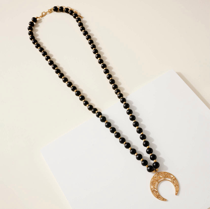 Wood Bead Crescent Necklace