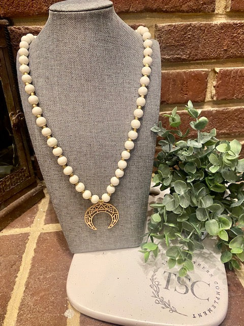 Wood Bead Crescent Necklace