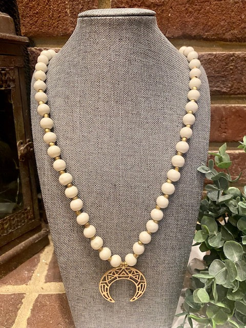 Wood Bead Crescent Necklace