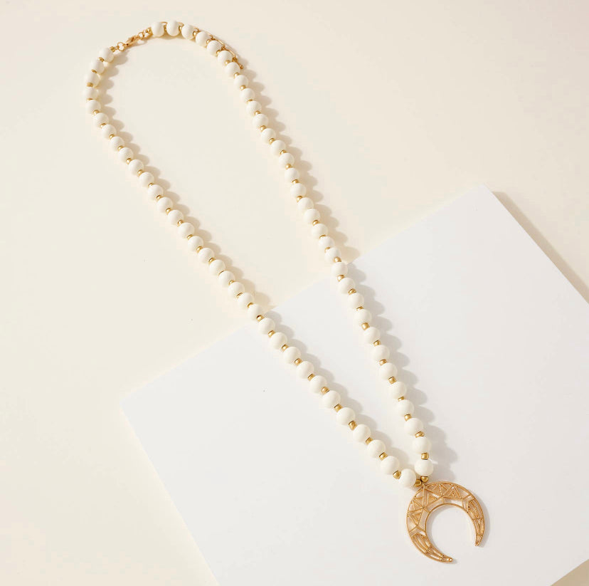 Wood Bead Crescent Necklace