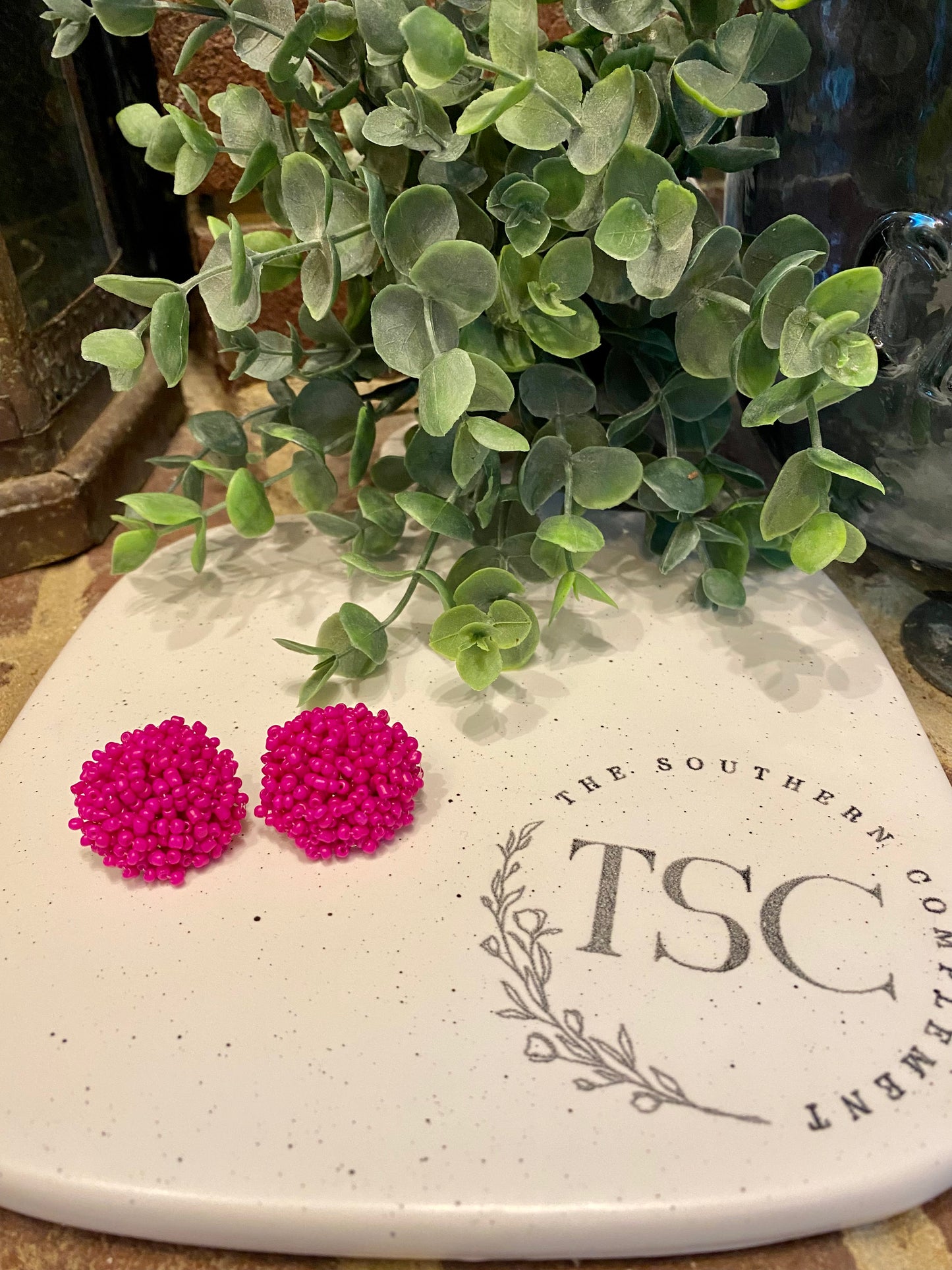 Fuscia Seed Bead Stud