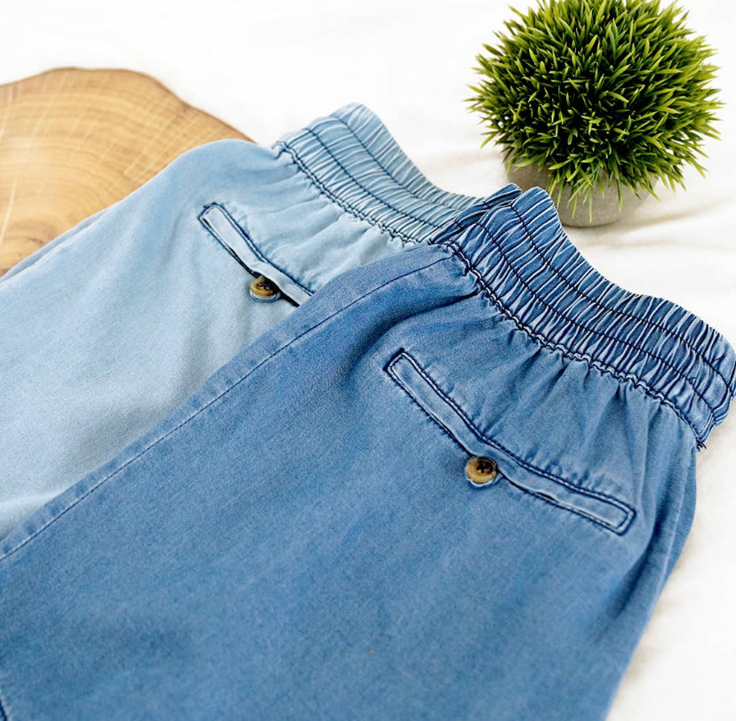 Chambray Frayed Hem Shorts