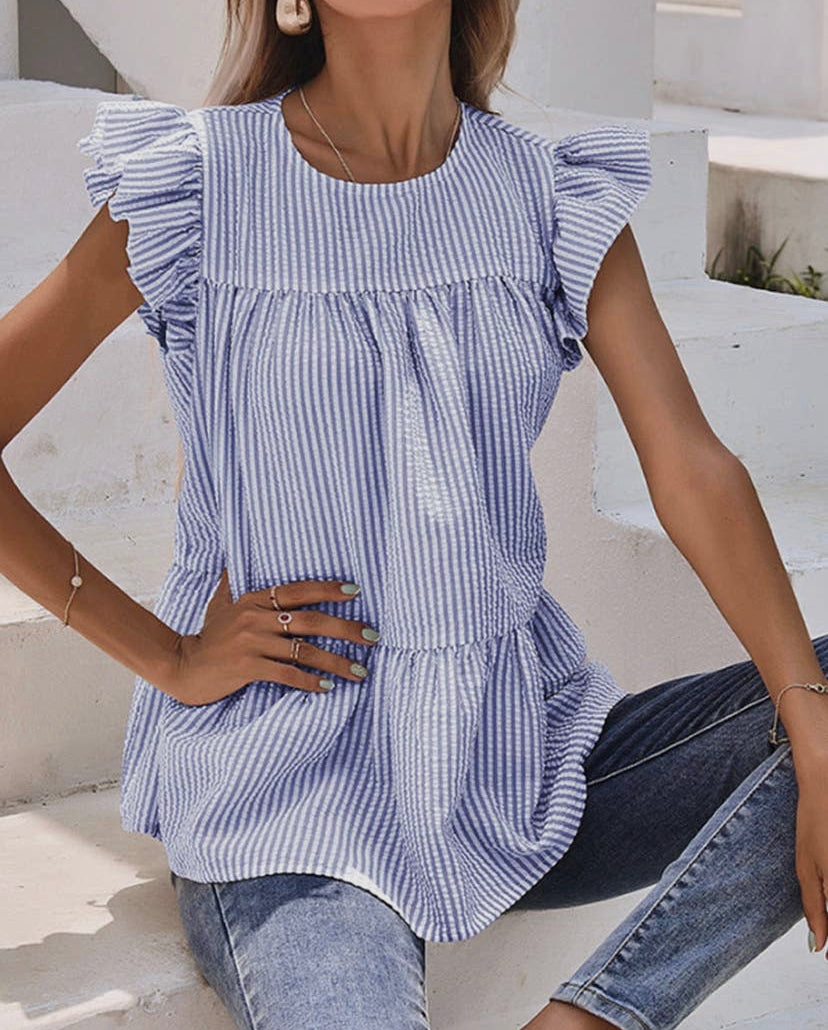 Ruffle Striped Peplum Top