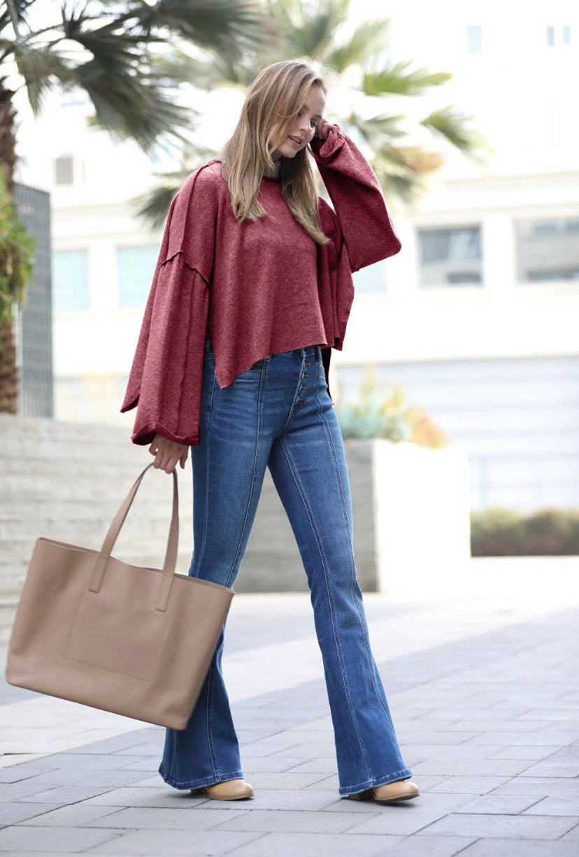 Side Slit Mock Neck Sweater