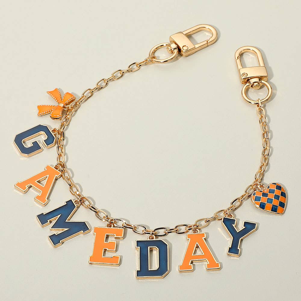 Football GAME DAY Message Bow Heart Charm Station Bag Chain Charm