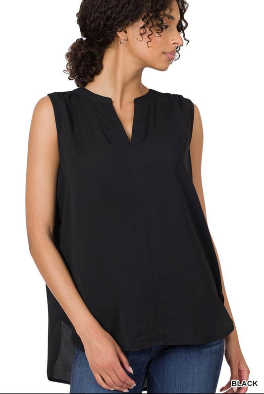 Split Neck Sleeveless Blouse